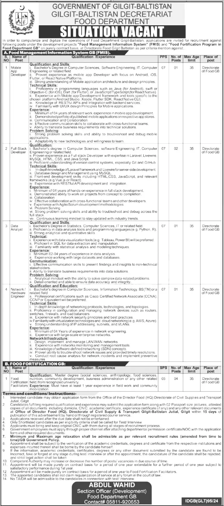 Food Department Jobs Advertisement