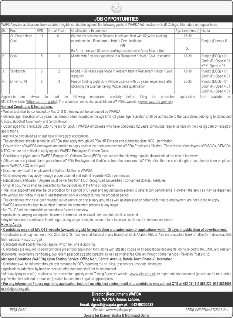 WAPDA Jobs 2024 Advertisement